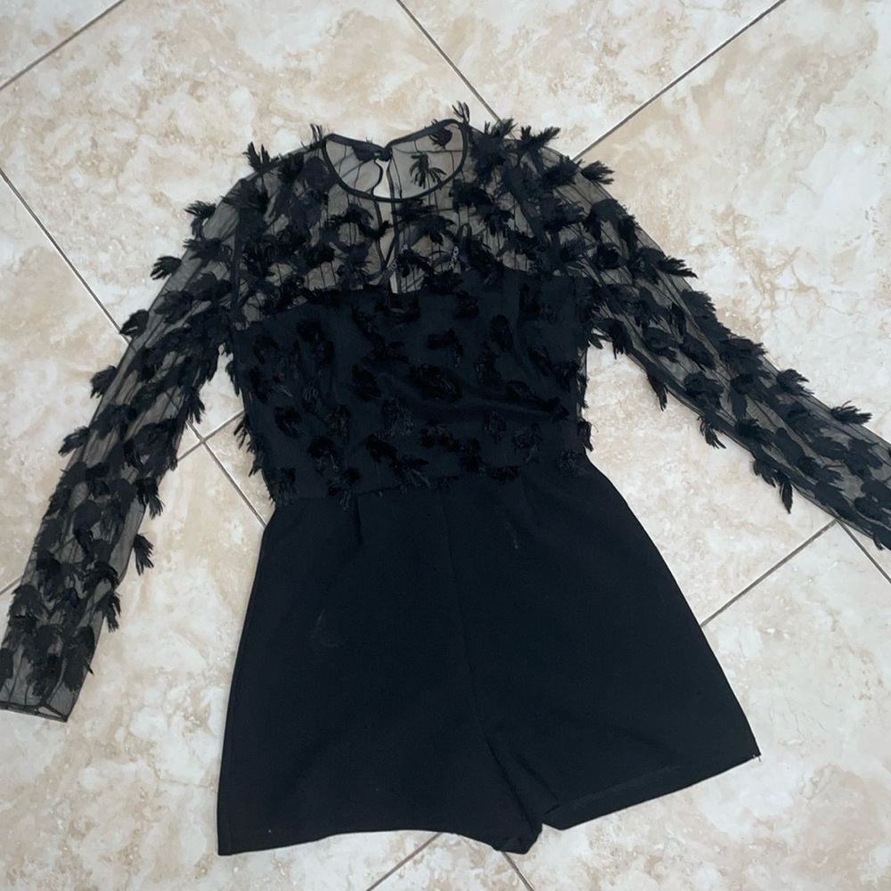Topshop beautiful, elegant, black romper with feathers